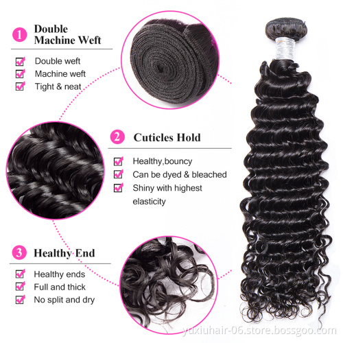 Deep Wave Brazilian Hair Weave Bundles  100% Human Hair Wave Natural Thick Remy Hair  Extensions